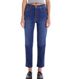 MOTHER The Tomcat Straight Blue Denim Ankle Jeans Snipped in the Bud Wash Sz 28